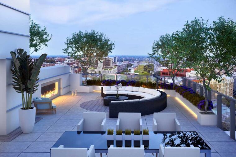 The penthouse rooftop located on the 26th floor at 500 Walnut is a private terrace for the undisclosed buyer. With the penthouse selling last year for $17.85 million, the transaction marked the highest-priced residential sale in Philadelphia's history. (Cashman & Associates)
