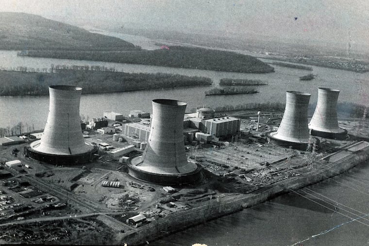 An aerial view of the Three Mile Island nuclear power plant around the time of the disaster in 1979.