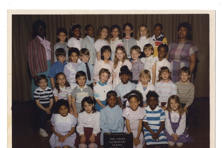 Class photo of Fox Chase Elementary School, Grade 2, Room 104 (1985-1986). Kristen Graham (second row, fourth from left), lived in a homogeneous neighborhood, but attended diverse schools thanks to Philadelphia's voluntary school desegregation program.