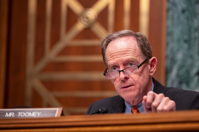 Sen. Pat Toomey (R., Pa.) speaks at a Senate Banking, Housing and Urban Affairs hearing at the U.S. Capitol on May 19.