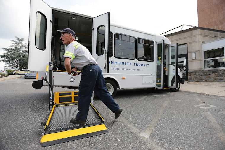 Community Transit of Delaware County driver Mike Williams Sr. prepares to pick up a passenger at Crozer-Chester Medical Center in Chester.